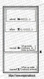 Números naturales, enteros, racionales e irracionales.